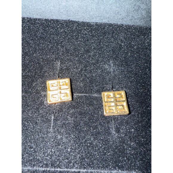 Givenchy Square 4G Logo Clip-On Earrings - Vintage Gold-Tone - Picture 1 of 5